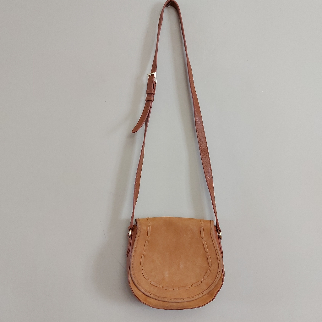 Gigi New York Tan Leather And Suede Saddle Crossbody Bag